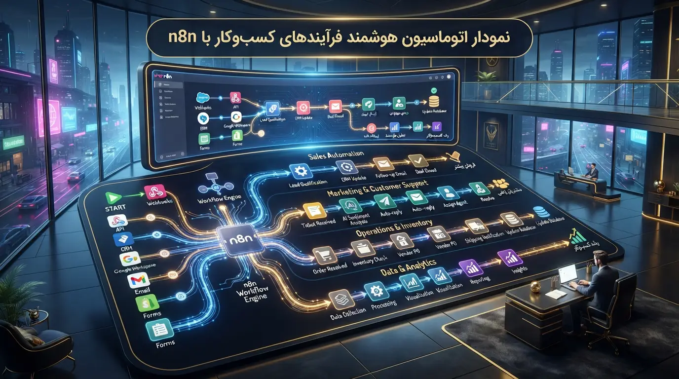 نمودار اتوماسیون هوشمند فرآیندهای کسب‌وکار با n8n